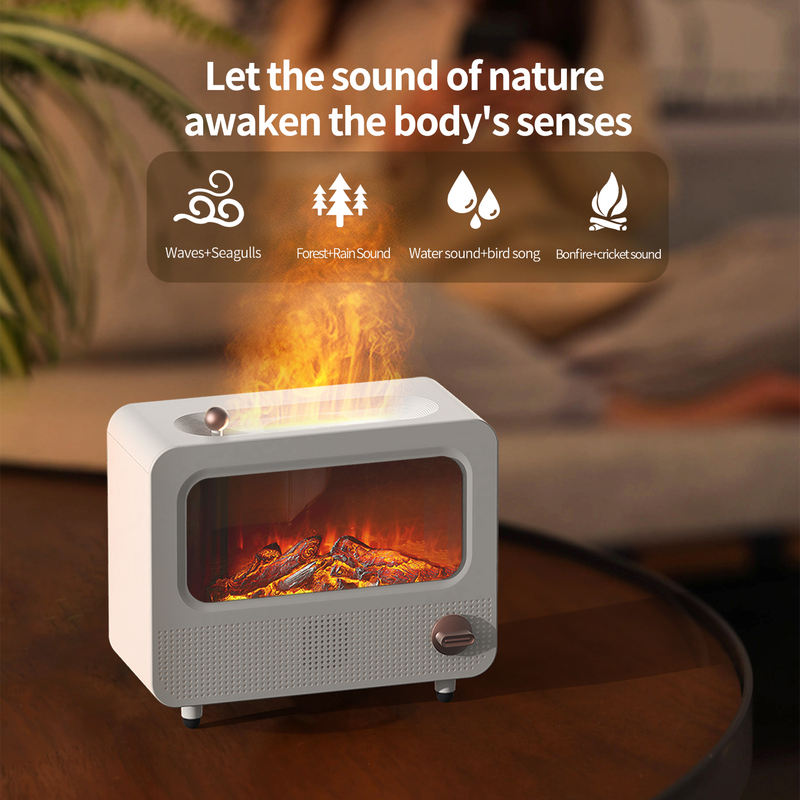 JS115 Fireplace Aroma Diffuser Manufacturer, 260ml Humidifier with Retro TV Design