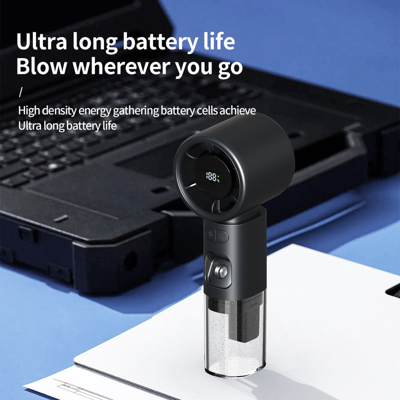 Model HX-F338 2000mAh Handheld Mini Fan, Factory Direct, 18650 Battery, Modern Transparent Build