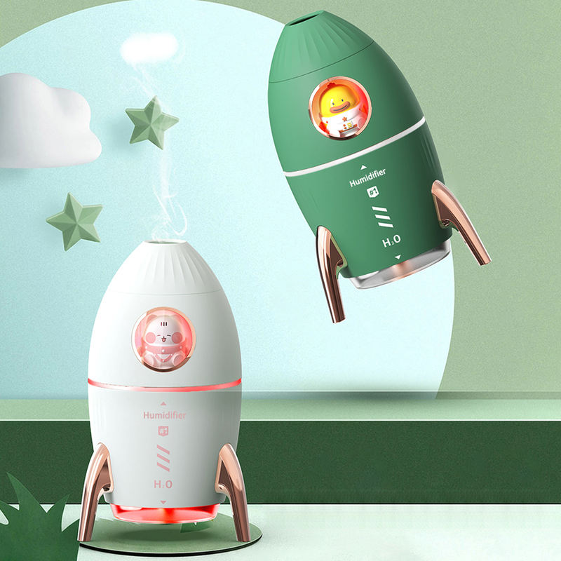 Model V9 Rocket Humidifier Manufacturer, 350ml Desktop Humidifier with Smoke Ring Mist Effect