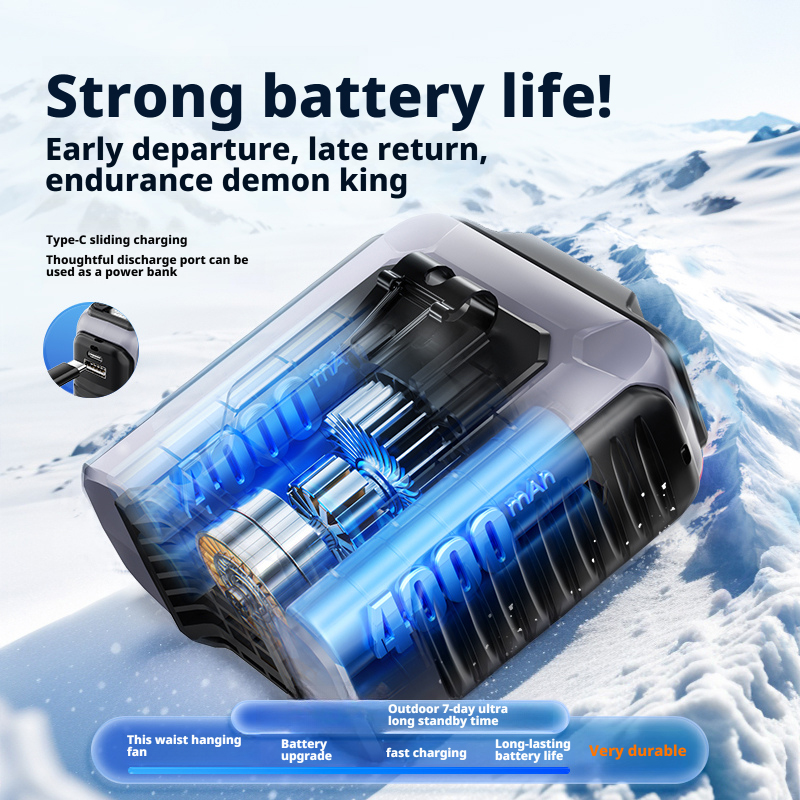 Model LK101 2-in-1 Waist Fan with Power Bank, USB Fast Charge Output, Ultra-Lightweight 260g
