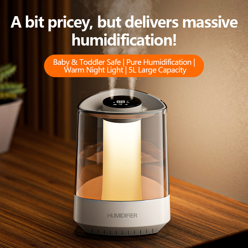 Model HYDS001 5L Large Capacity Humidifier Manufacturer, Dual Nozzle Cool Mist Humidifier with Night Light