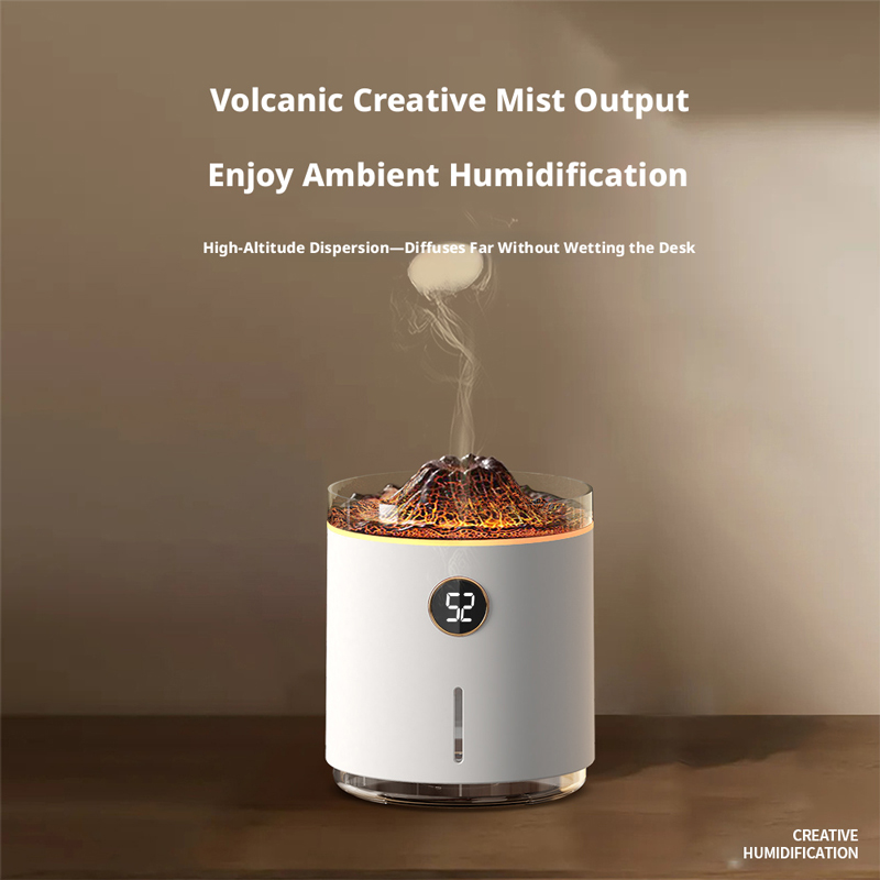 Model 127 Volcano Humidifier Manufacturer, 350ml Desktop Humidifier with Volcano Flame Effect Light