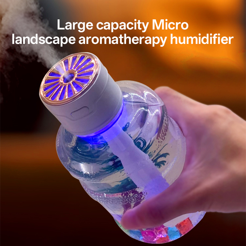 LA-0651 Humidifier Manufacturer, 500ml Mini Bottle Humidifier with Micro Landscape & LED Light