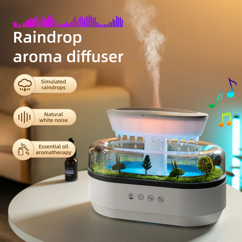 286 Raindrop Aroma Diffuser Manufacturer, 250ml Humidifier with Forest Micro Landscape & White Noise