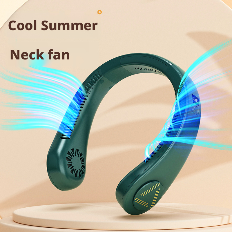 Model J02 Digital Display Neck Fan Supplier, ABS/Silicone Build, Bulk Orders Supported