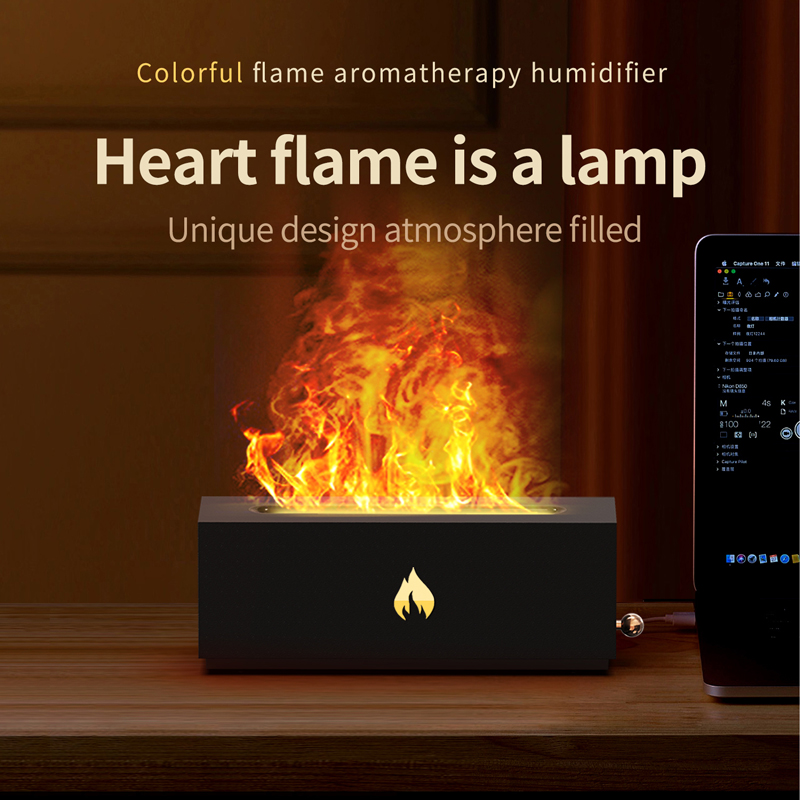 128 Fireplace Aroma Diffuser Manufacturer, 320ml Humidifier with Modern Matte Black Design