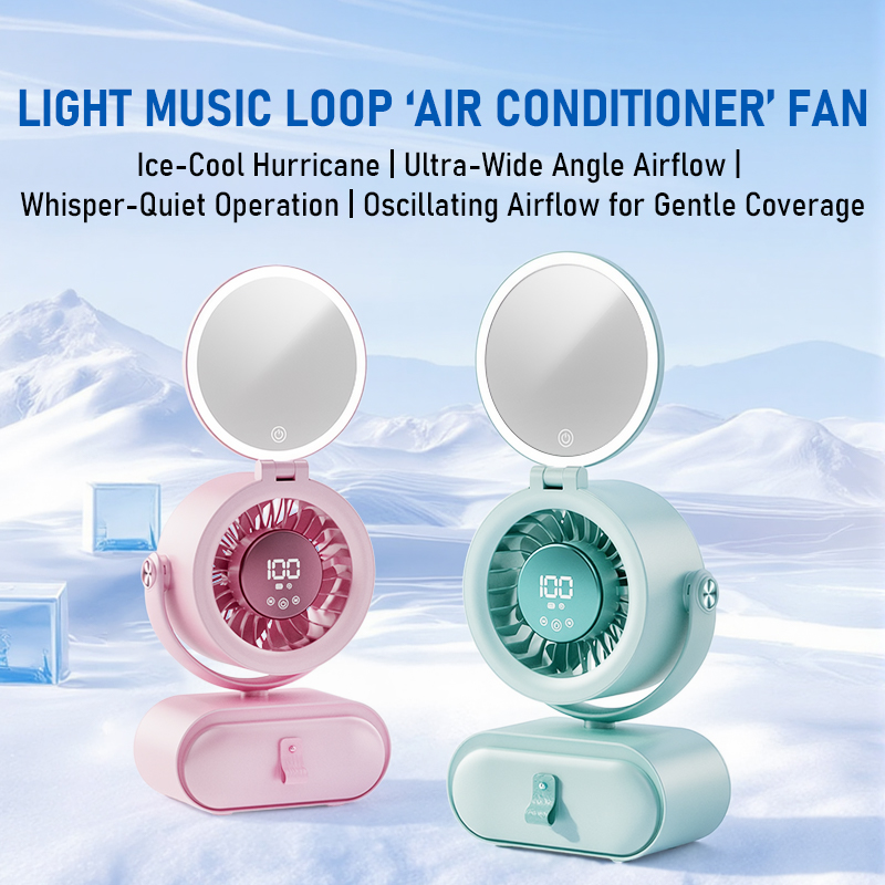 HY-F8 Makeup Mirror Fan | 4000mAh, 100-Speed, Foldable, with Mirror Factory