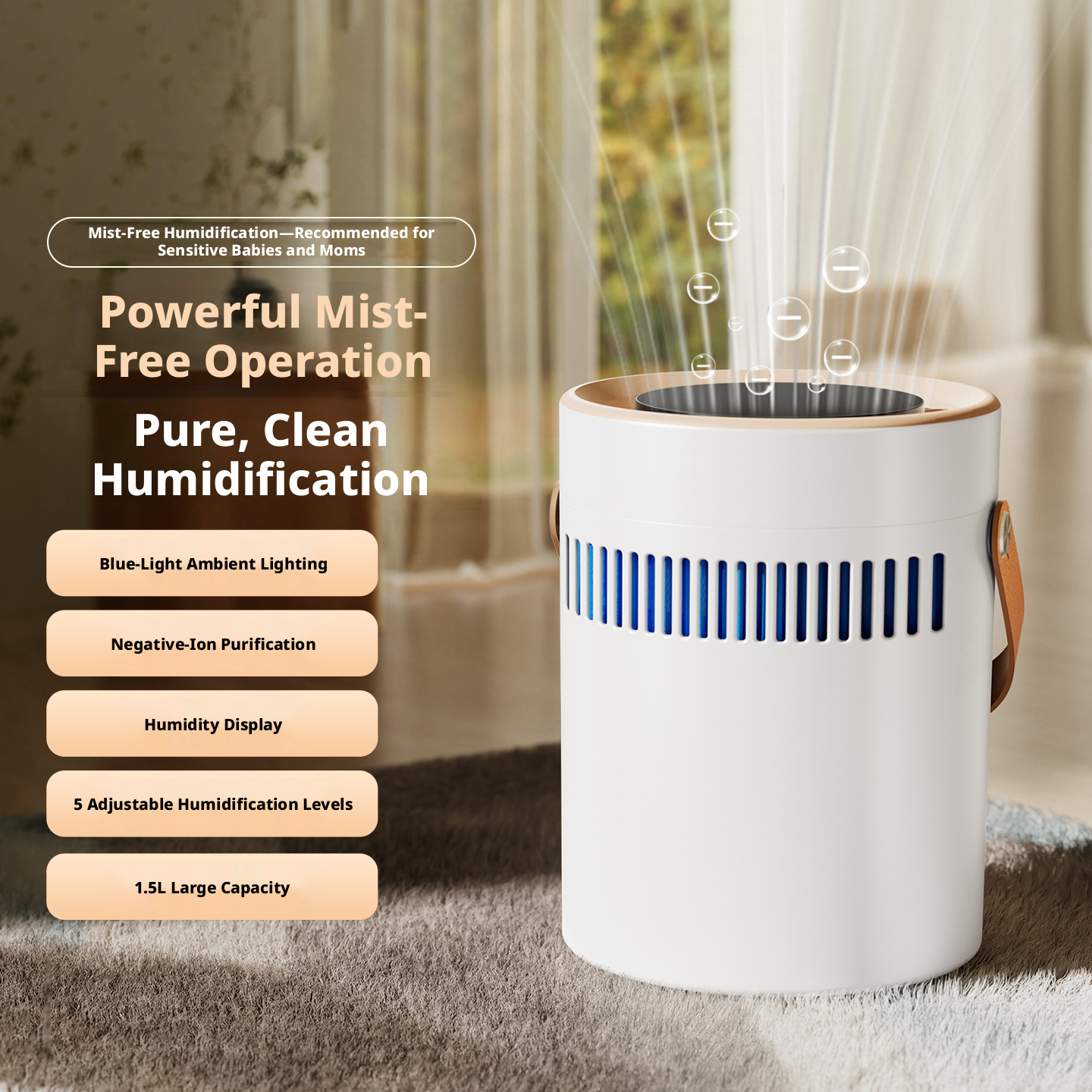 K20 Evaporative Humidifier, 5-Speed Humidification with LED Mood Light