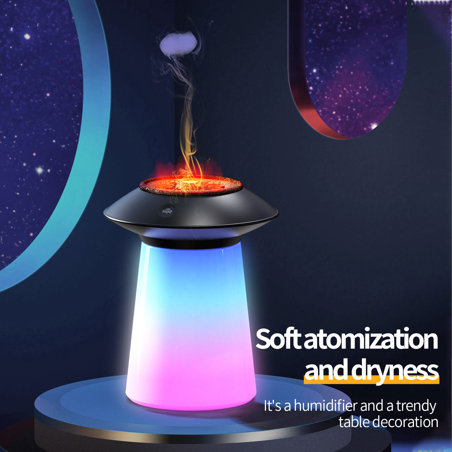 Model 126 Colorful Flame Humidifier Manufacturer, 760ml Large Capacity with LED Mood Light