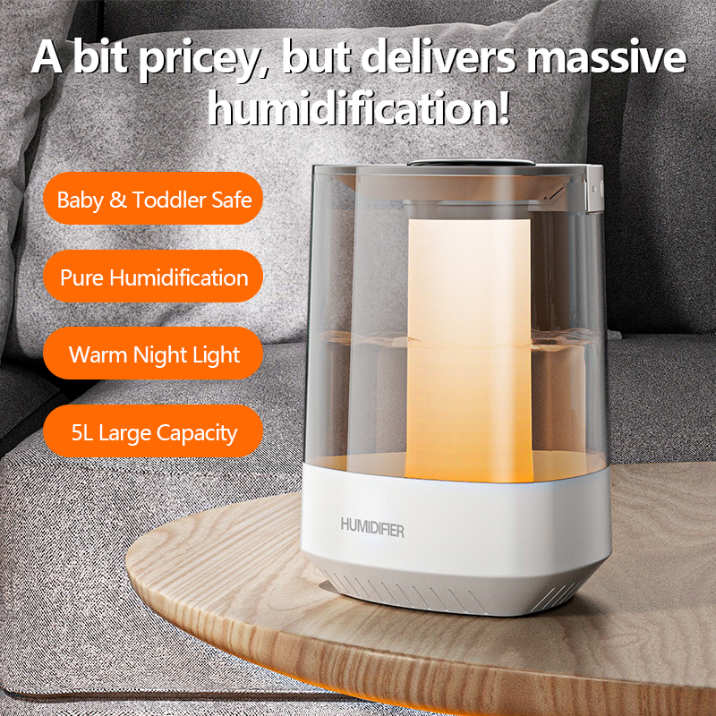 Model HYDS001 5L Large Capacity Humidifier Manufacturer, Dual Nozzle Cool Mist Humidifier with Night Light