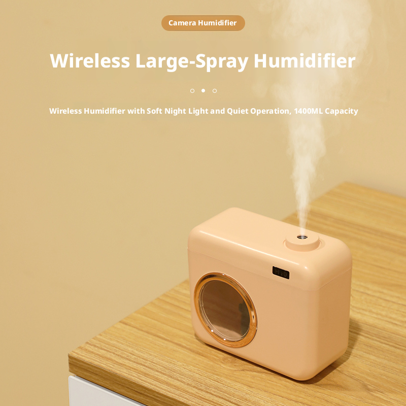 Model 822 Camera-Shaped Humidifier Manufacturer, 400ml Rechargeable Humidifier with Cute Cactus View