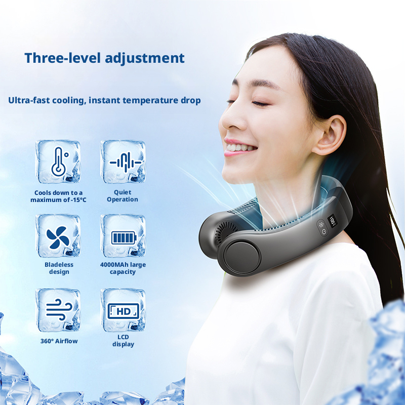 Model TC30 Wearable Neck Fan, Factory Direct, Type-C 2A Fast Charge, 2-4H Charging Time