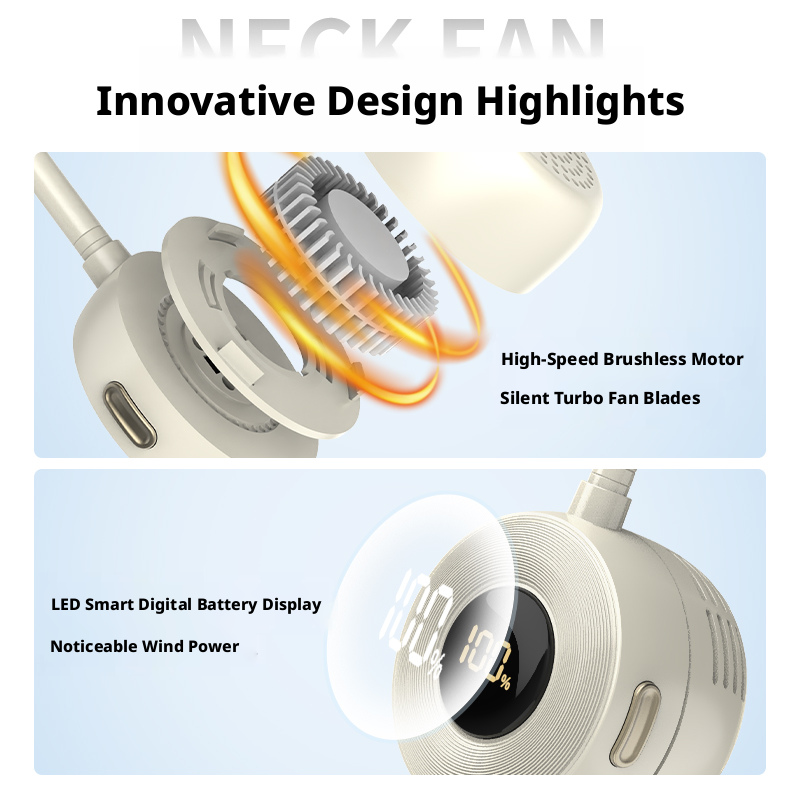 Model J75 Portable Neck Fan Supplier, ABS/Aluminum Alloy Build, Bulk Orders Supported