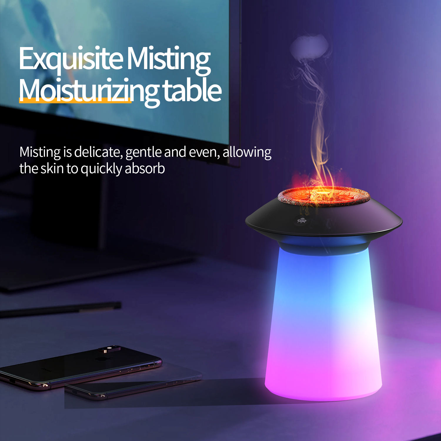 Model 126 Colorful Flame Humidifier Manufacturer, 760ml Large Capacity with LED Mood Light