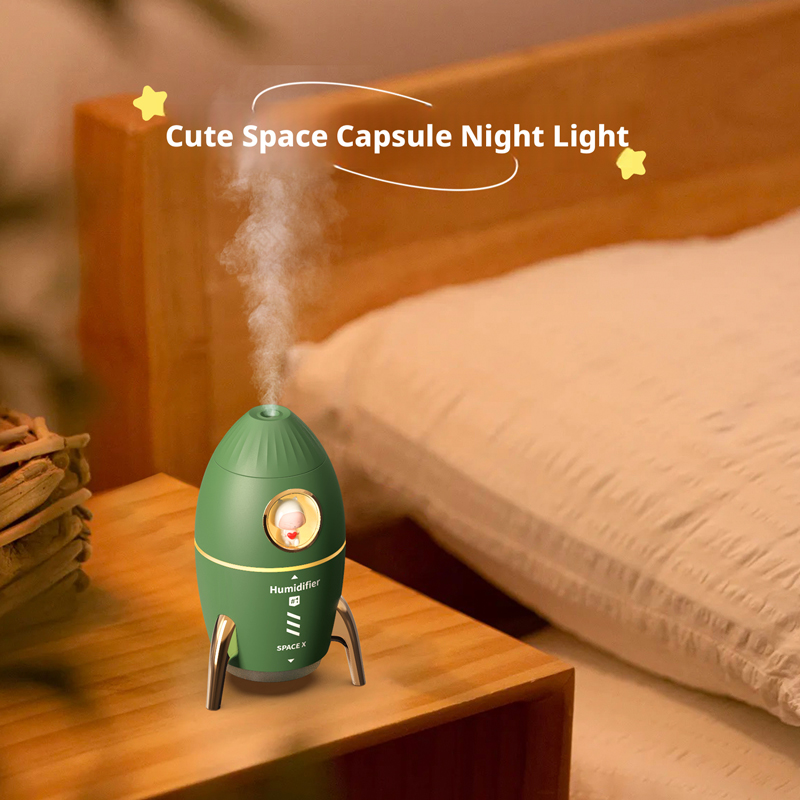 Model V9C Rocket Humidifier Manufacturer, 350ml Space Capsule Humidifier with Smoke Ring & Direct Spray