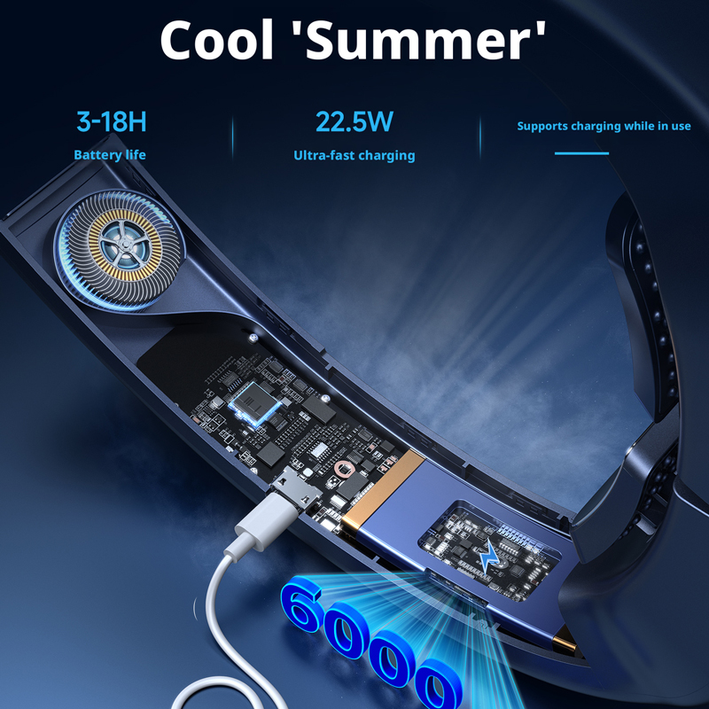 Model TC25 Long-Lasting Neck Fan, OEM/ODM Supported, with 3-Speed Control & Screen