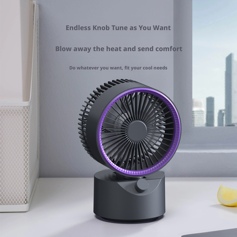 Model HX-F311 Stylish Desk Fan Supplier, Bulk Orders Supported, LED Purple Ring Light