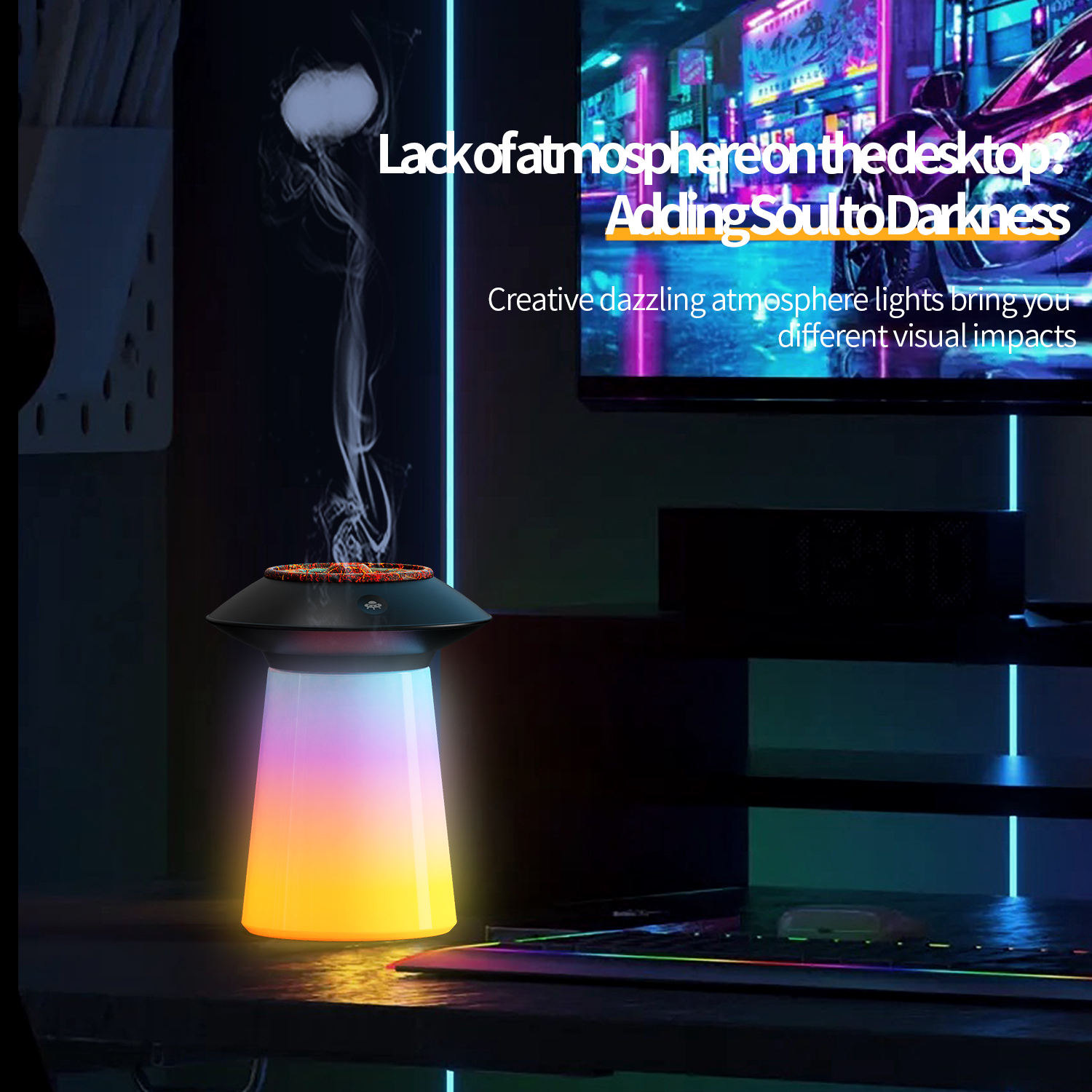 Model 126 Colorful Flame Humidifier Manufacturer, 760ml Large Capacity with LED Mood Light