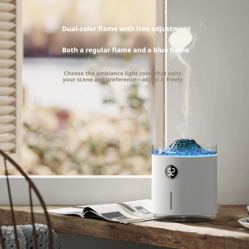 Model 127 Volcano Humidifier Manufacturer, 350ml Desktop Humidifier with Volcano Flame Effect Light