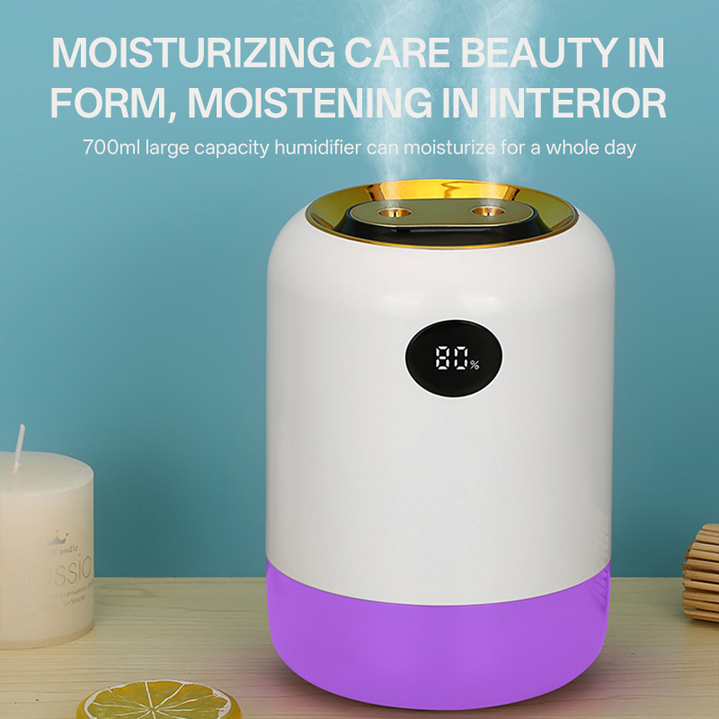 LA-0645 Humidifier Manufacturer, 700ml Dual Nozzle Humidifier with Digital Display & Night Light
