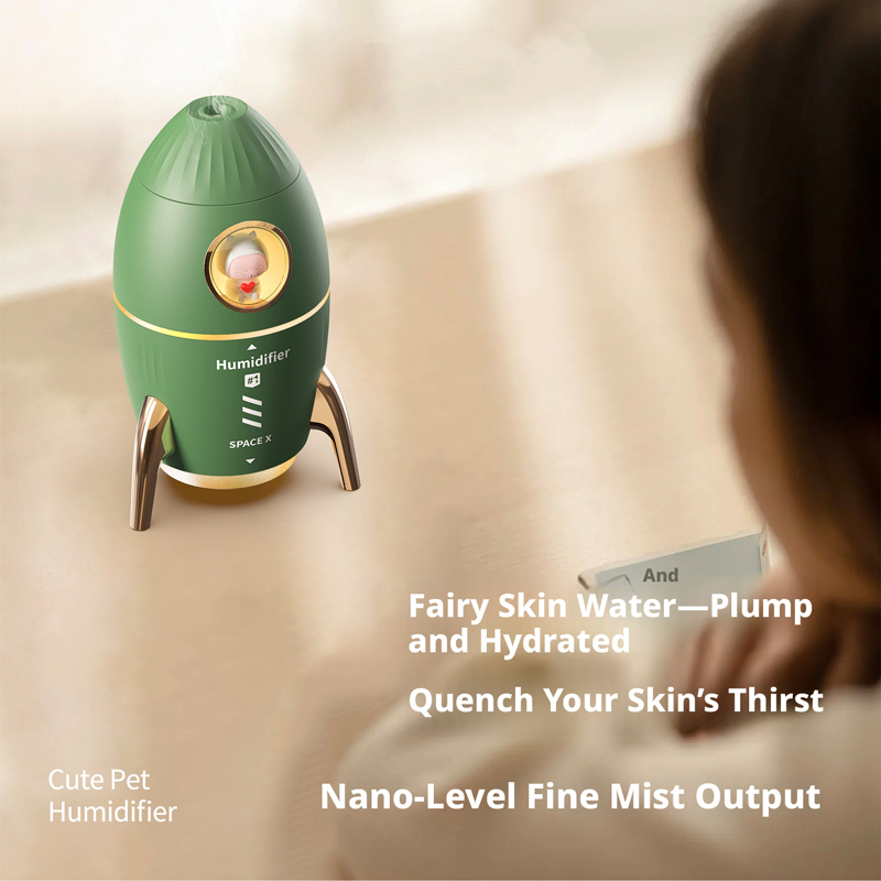 Model V9C Rocket Humidifier Manufacturer, 350ml Space Capsule Humidifier with Smoke Ring & Direct Spray