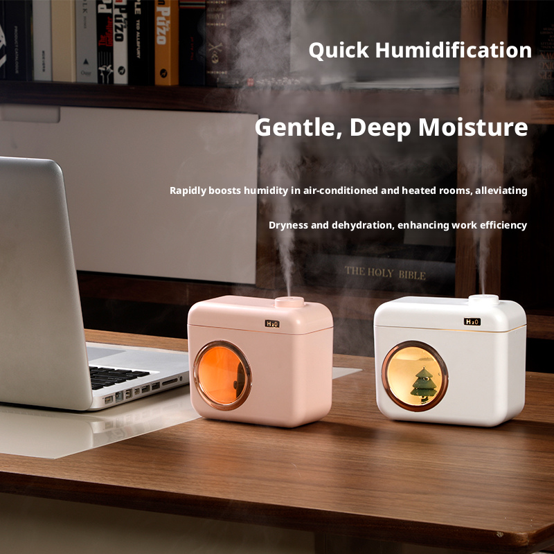 Model 822 Camera-Shaped Humidifier Manufacturer, 400ml Rechargeable Humidifier with Cute Cactus View