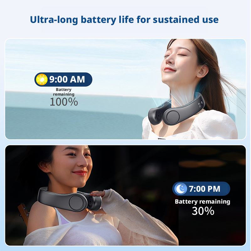 Model TC30 Wearable Neck Fan, Factory Direct, Type-C 2A Fast Charge, 2-4H Charging Time