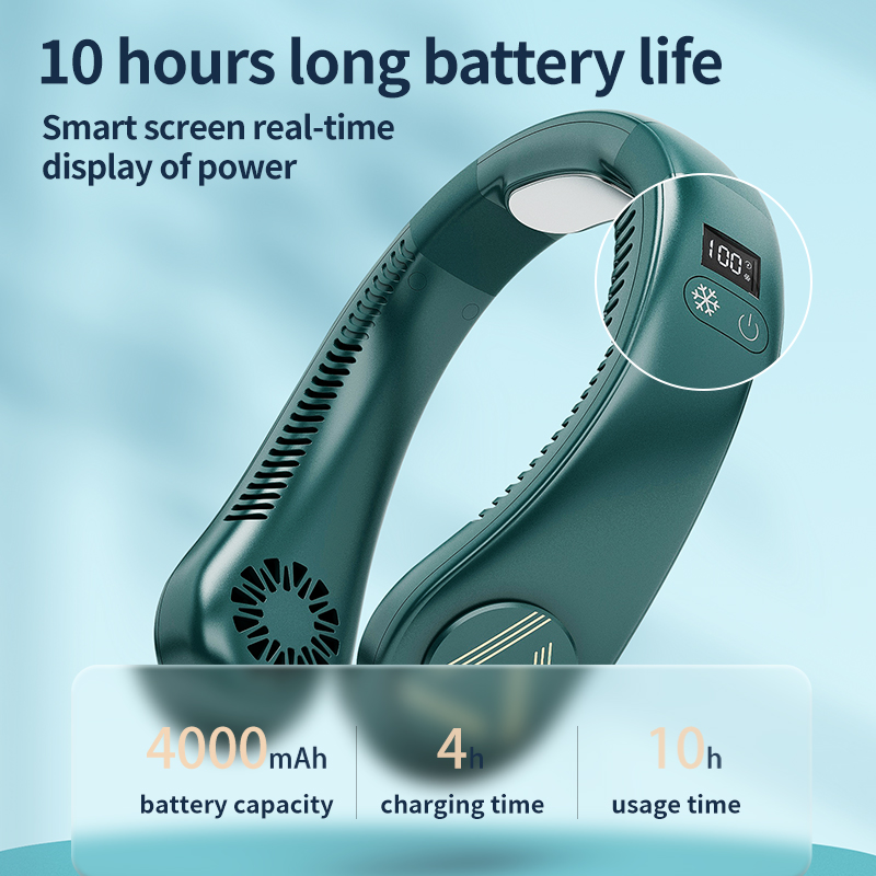 Model J01 Adjustable 3-Speed Neck Fan, Factory Direct, Type-C 2A Fast Charge, 3-4H Charging Time