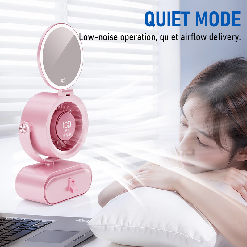HY-F8 Makeup Mirror Fan | 4000mAh, 100-Speed, Foldable, with Mirror Factory