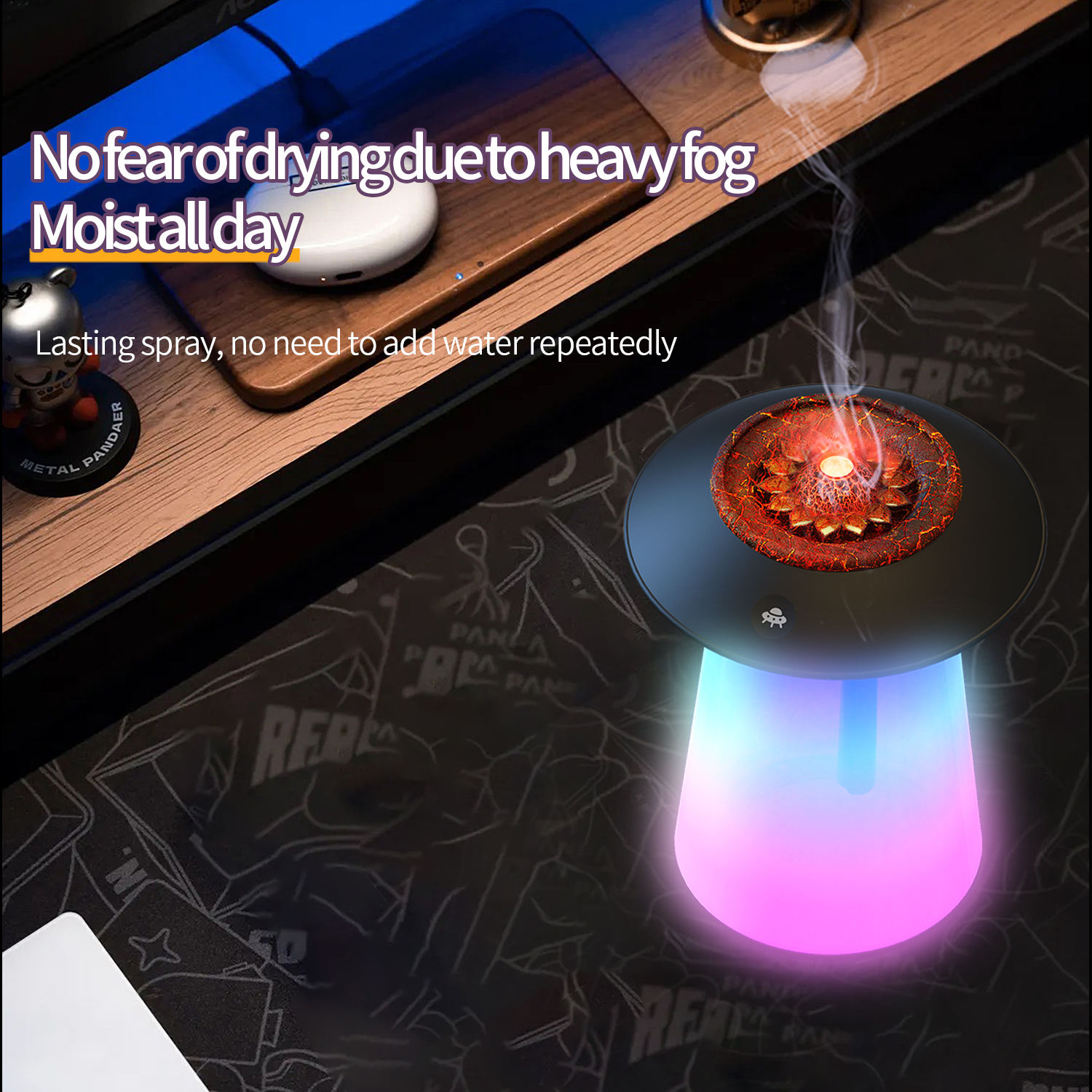 Model 126 Colorful Flame Humidifier Manufacturer, 760ml Large Capacity with LED Mood Light
