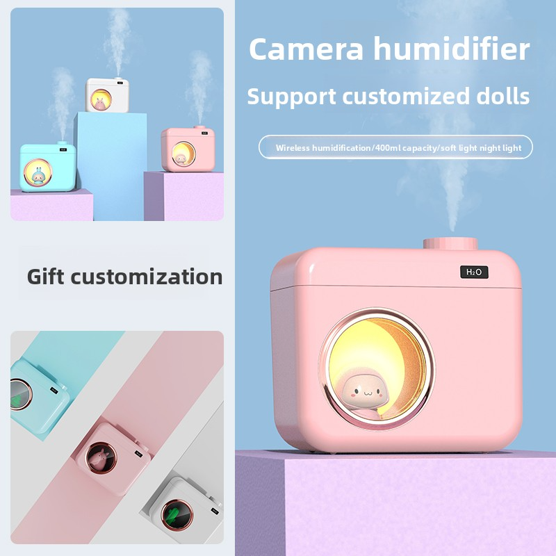 Model 822 Camera-Shaped Humidifier Manufacturer, 400ml Rechargeable Humidifier with Cute Cactus View