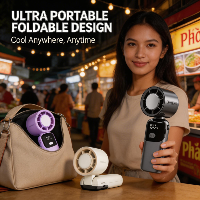 Model S19 Foldable Handheld Fan, OEM/ODM Supported, with Complete Accessories