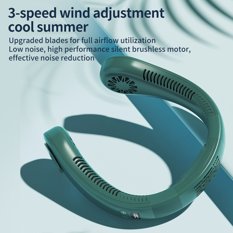 Model J01 Adjustable 3-Speed Neck Fan, Factory Direct, Type-C 2A Fast Charge, 3-4H Charging Time