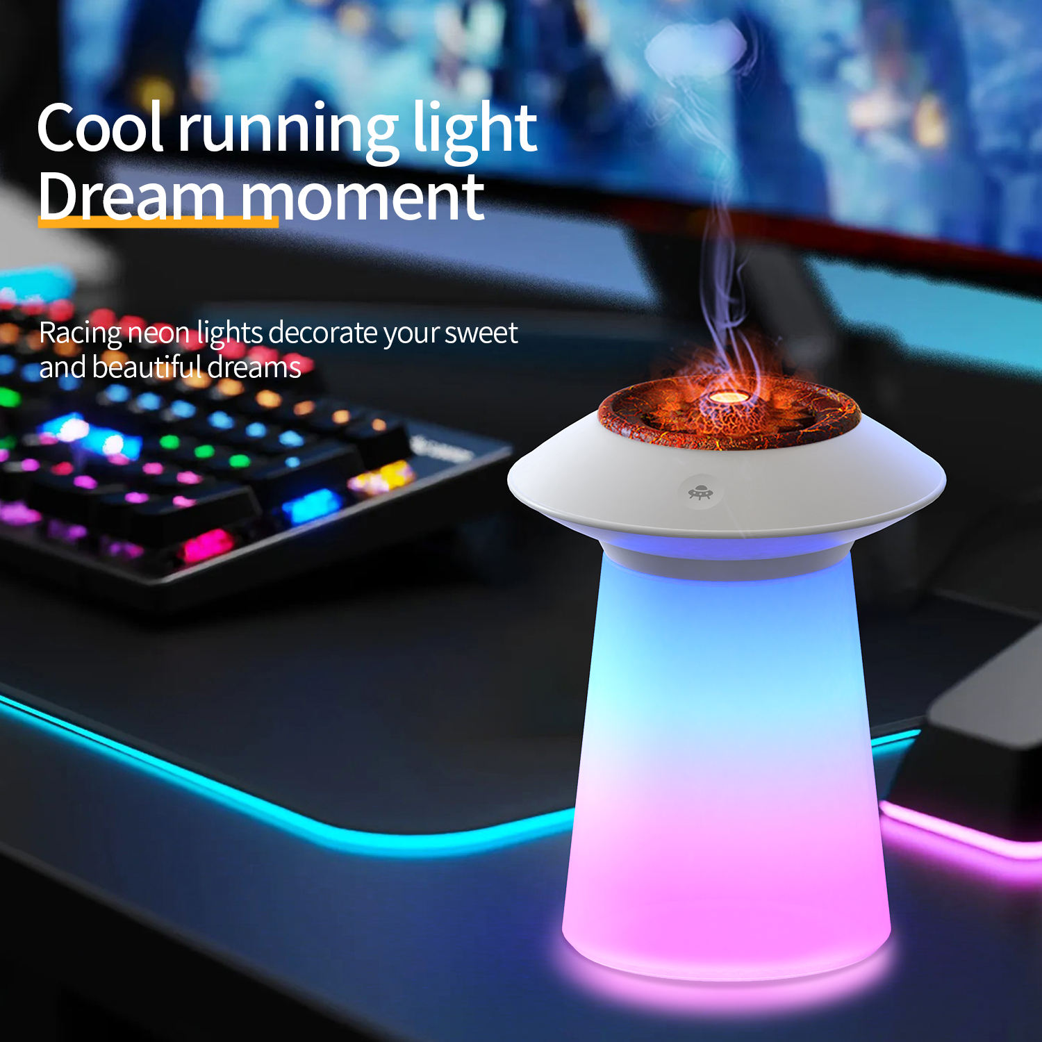 Model 126 Colorful Flame Humidifier Manufacturer, 760ml Large Capacity with LED Mood Light