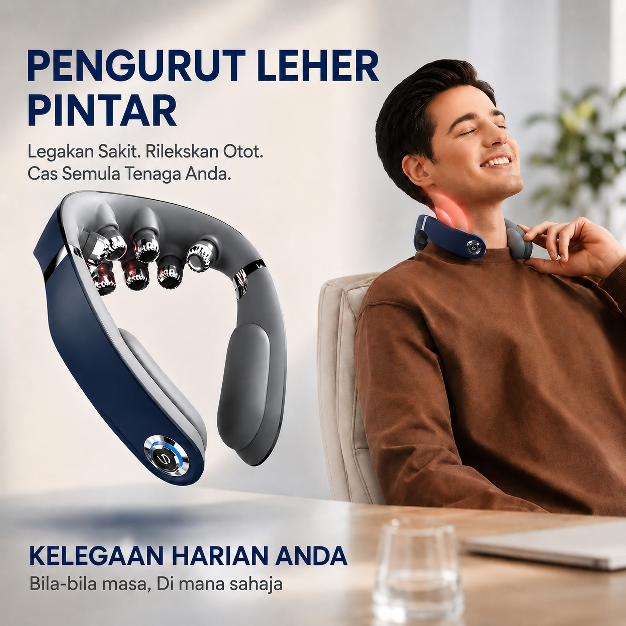 PIZRE G7 Pro-Fold Alat Urut Leher Pintar｜Urutan 9 Titik + Terapi Haba｜Reka Bentuk Lipat Tanpa Wayar