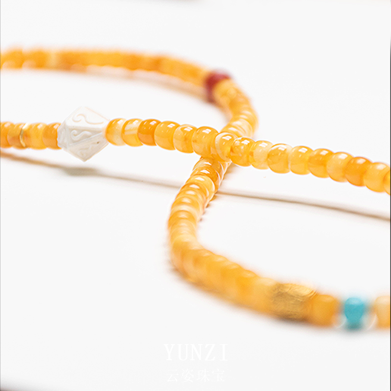 金漆白紋金紅蜜蠟多圈手串 帶證發貨