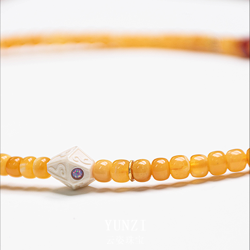 金漆白紋金紅蜜蠟多圈手串 帶證發貨