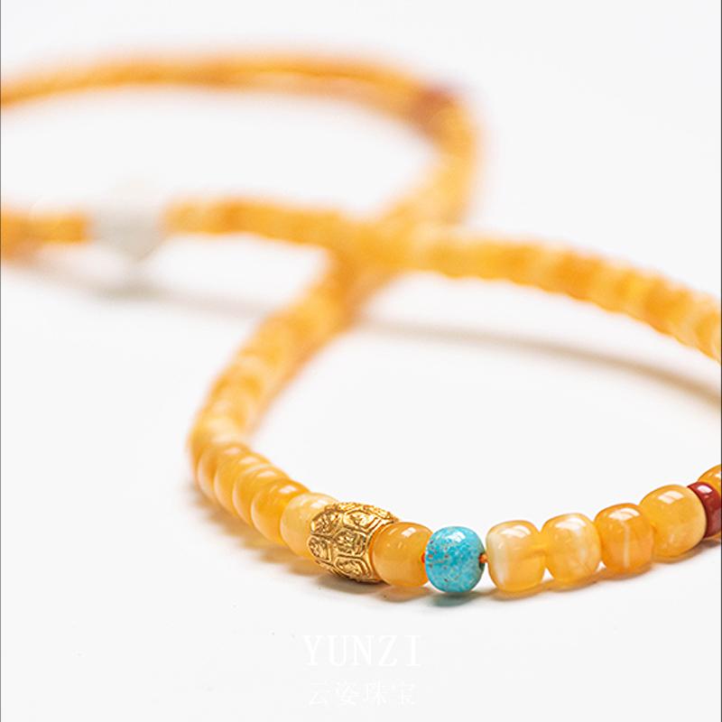 金漆白紋金紅蜜蠟多圈手串 帶證發貨