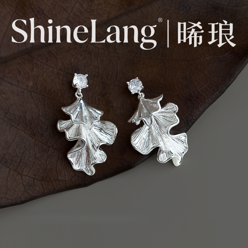 XL140-合金珐琅彩双层银杏叶耳钉-豪哥