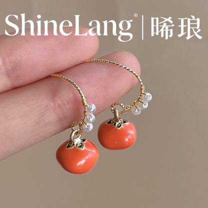 XL132-合金珐琅彩柿柿如意耳钩-豪哥