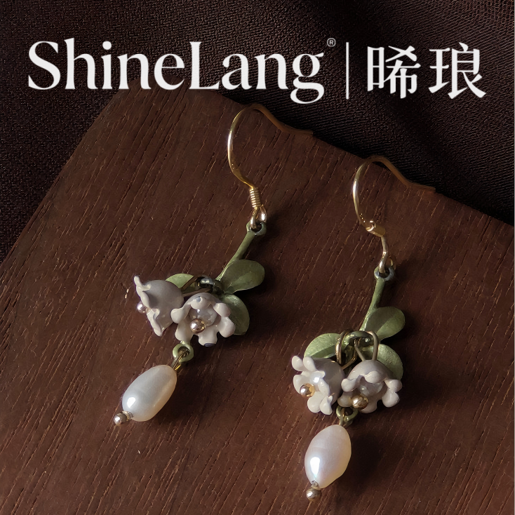 XL130-合金珐琅彩铃兰珍珠耳钉-豪哥