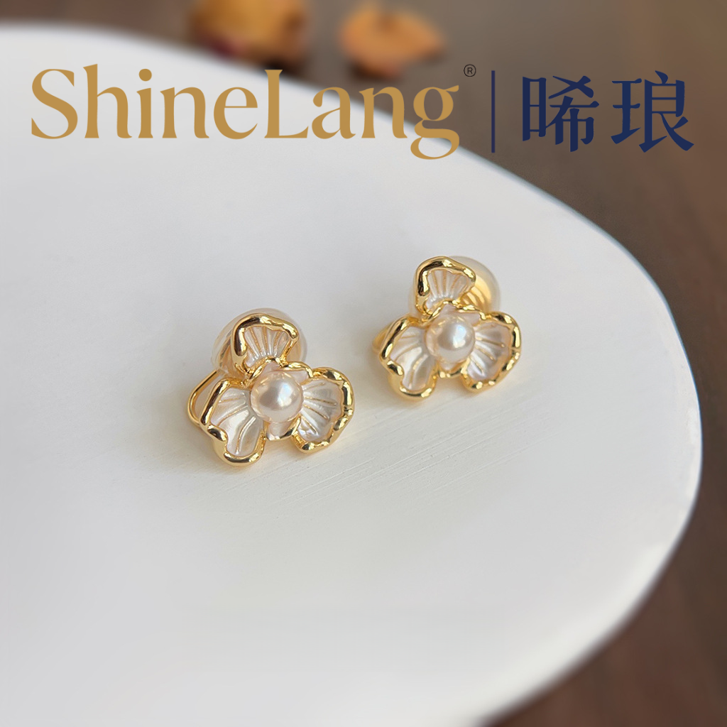 XL145-合金珐琅彩银杏叶珍珠耳钉-豪哥