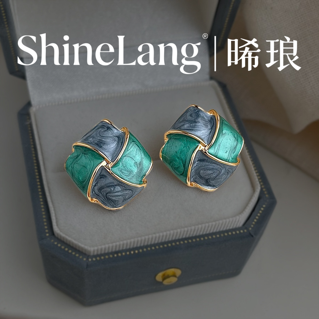 XL128-合金珐琅彩绿灰珐琅耳钉-豪哥