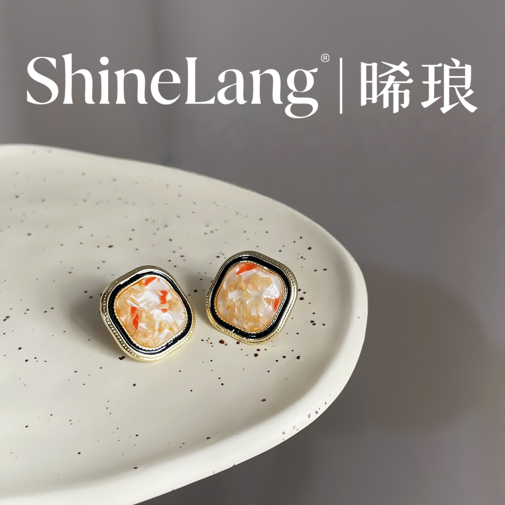 XL147-合金珐琅彩碎纹方形耳钉-豪哥