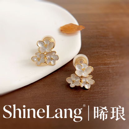 XL129-合金珐琅彩贝母樱花耳夹-豪哥