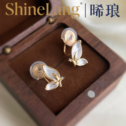 XL148-合金珐琅彩贝母蝴蝶耳夹-豪哥