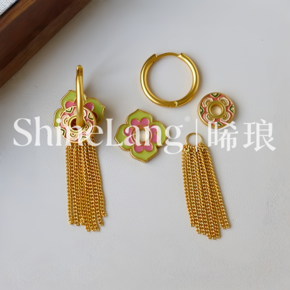 XL082-合金珐琅彩宝相花流苏耳环-豪哥