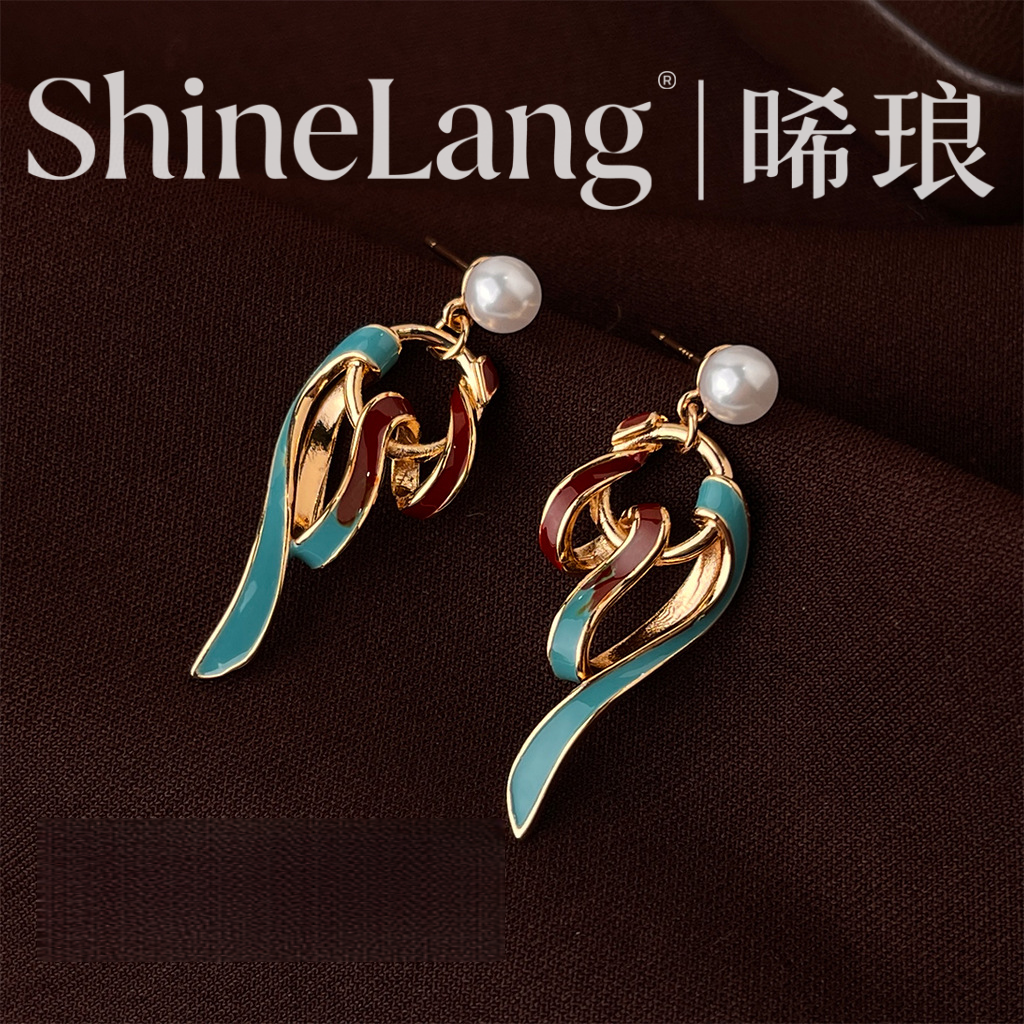 XL141-合金珐琅彩飘带耳钉-豪哥