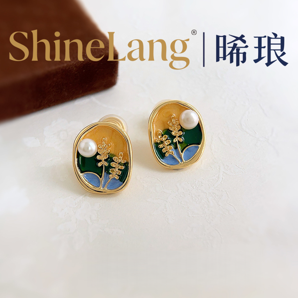 XL139-合金珐琅彩麦穗珍珠耳夹-豪哥