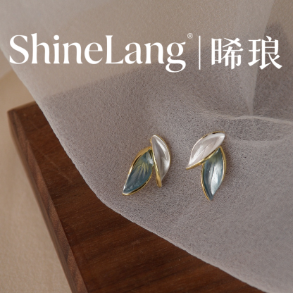 XL144-合金珐琅彩双色叶片耳钉-豪哥